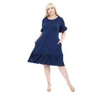 Melsay Butik Kolları Taş Baskılı Fırfırlı Kısa Kollu Lacivert Kadın Midi Elbise