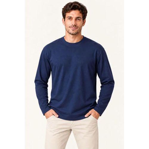 Erkek Modal Yumuşak Dokulu Bisiklet Yaka Uzun Kollu Tişört Sweatshirt - Lacivert