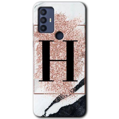 TCL 30 SE Kılıf HD Desen Baskılı Arka Kapak - Pembe Mermer Desenli H Harfi