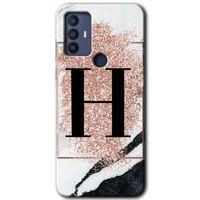 TCL 30 SE Kılıf HD Desen Baskılı Arka Kapak - Pembe Mermer Desenli H Harfi