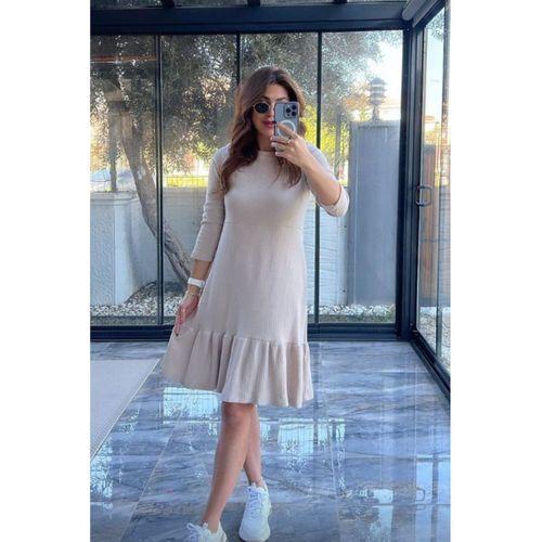 Kadın şardonlu Kaşkorse Kumaş Mini Elbise