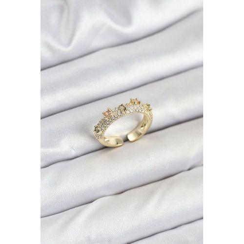 Pirinç Gold Renk Zirkon Taşlı Vintage Kadın Yüzük