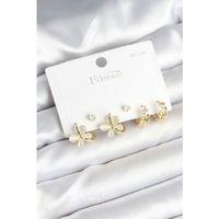 Kelebek Model Gold Renk Pirinç 925 Ayar Gümüş Çivili Kadın Küpe Seti