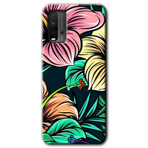 MRCİLETİSİM Xiaomi Redmi 9T Kılıf HD Desen Baskılı Arka Kapak + Temperli Cam - Çizim Çiçekler