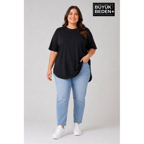 Süperlife Büyük Beden Kadın Bisiklet Yaka Basic Oval Etek Detalylı 3xl-6xl Uzun Tunik SPR26BTSK502