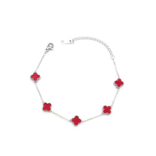 Gümüş VC Yonca Bileklik - Bordo