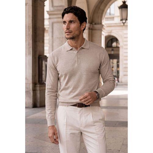 Portofino Premium Düğmeli Polo Yaka İnce Erkek Triko Kazak - Çakıl Taşı