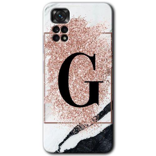 Redmi Note 11 5G Global Kılıf HD Desen Baskılı Arka Kapak - Pembe Mermer Desenli G Harfi + Kırılmaz Cam