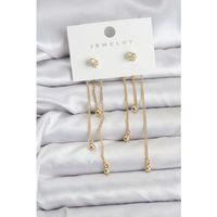 Topçuk Model Gold Renk Pirinç Sallantılı Kadın Küpe Seti