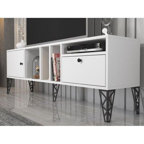 Wood'n Love Cercei 160 Cm Metal Ayaklı Tv Ünitesi - Beyaz / Siyah