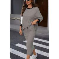 Kadın Uzun Kollu Yakası Açık şardonlu Kaşkorse Bluz Ve Eteği Bağcıklı Ikili Takım