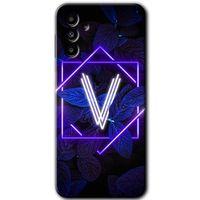 Samsung Galaxy M23 HD Baskılı Kılıf + 9D Tam Ekran Koruyucu - Dark Neon Yaprak V Harfi
