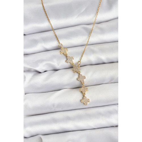 316L Çelik Zincir Gold Renk Yonca Model Kadın Kolye