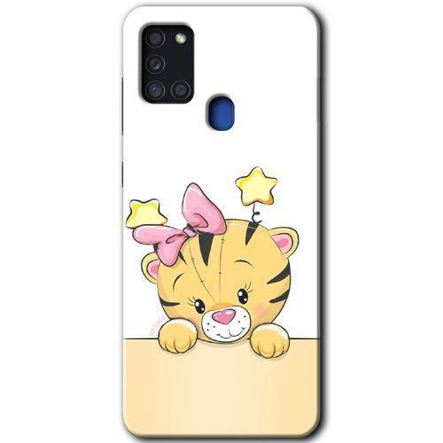 MRCİLETİSİM Samsung Galaxy A21s Kılıf Baskılı Kapak - Sevimli Kedi + 5D Tam Kaplayan Cam