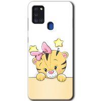 MRCİLETİSİM Samsung Galaxy A21s Kılıf Baskılı Kapak - Sevimli Kedi + 5D Tam Kaplayan Cam