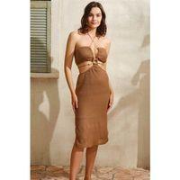 İp Askılı V Yaka Kadın Düz Yazlık Uzun Boncuk Detaylı Elbise