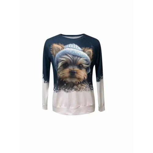 Pilelistore Kadın Uzun Kollu Bisiklet Yaka Köpek Baskılı şardonlu Dalgıç Bluz
