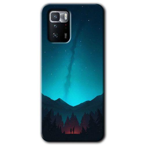 Poco x3 GT Kılıf Baskılı Kapak - Night Fores Mount + 5D Tam Kaplayan Cam