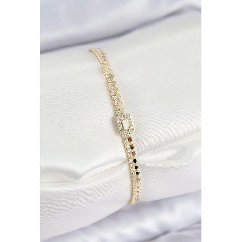 Pirinç Zirkon Taşlı Ezme Zincirli Baget Model Gold Renk Kadın Bilekilk