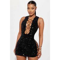 For Dreams 8484 Payetli Fantezi Siyah Mini Elbise