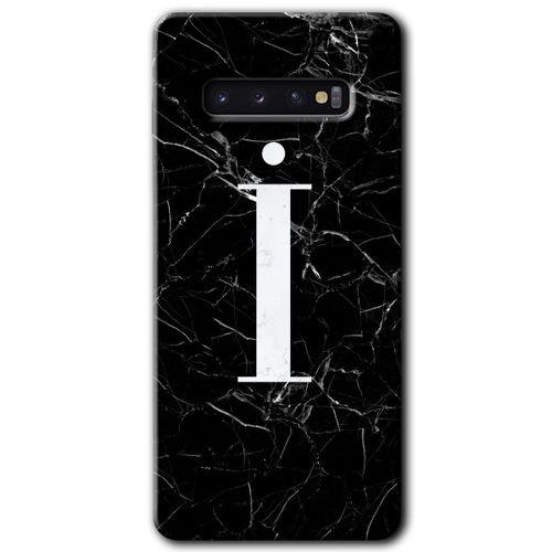 Potkal Hediye Fabrikası Samsung Galaxy S10 Kılıf HD Desen Baskılı Arka Kapak - Siyah Mermer Desenli İ Harfi