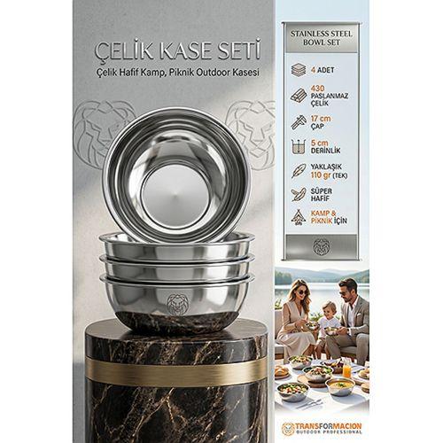 4'lü Paslanmaz Çelik Derin Kase Seti 17 cm, Kırılmaz Çorba & Yemek Tası, Hafif Kamp, Piknik Outdoor Kasesi 720318