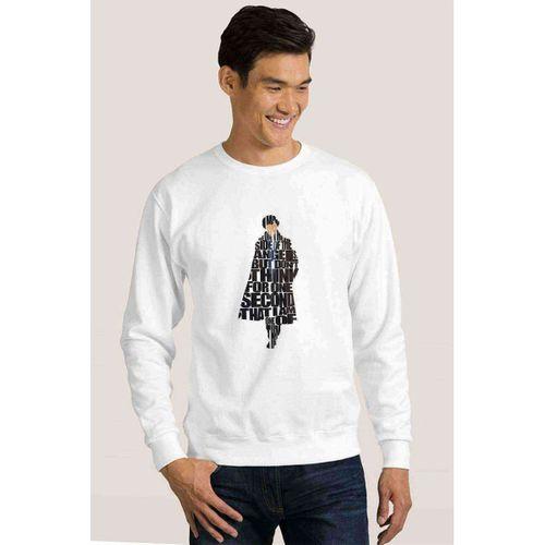 Sherlock Typography Baskılı Beyaz Erkek Sweatshirt