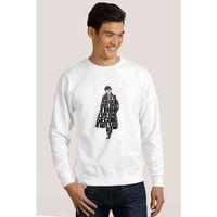 Sherlock Typography Baskılı Beyaz Erkek Sweatshirt