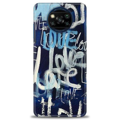 Xiaomi Poco X3 Pro Kılıf HD Baskılı Kılıf - Love Mavi + Tam Ekran Koruyucu