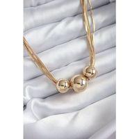 Pirinç Gold Renk VİP Seri 3'lü Top Çoklu Zincir Model Kadın Kolye - BJ-BKO7920