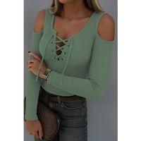 Kadın Omuzlardan Açık Uzun Kollu Bağcıklı Kaşkorse Bluz