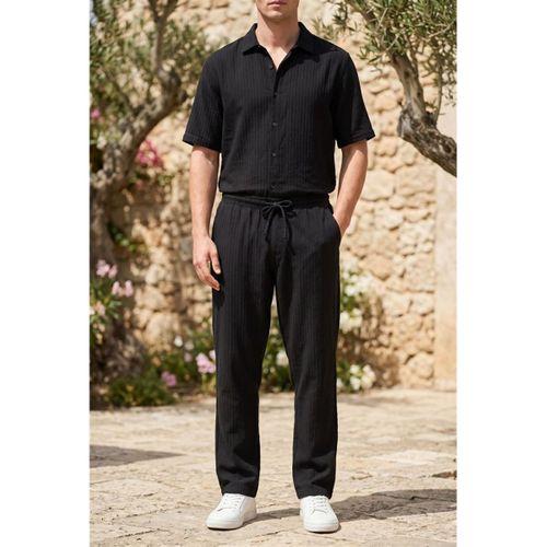 Calvert Tensel Pamuk Kumaş Çizgili Relaxed Fit Erkek Pantolon - Siyah