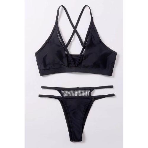 Kadın Siyah File Detaylı Özel Bikini Takımı