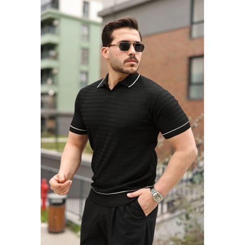 Erkek Zikzak Dokulu Yakalı Kısa Kollu Triko