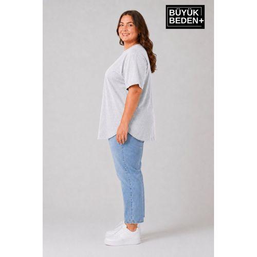 Süperlife Büyük Beden Kadın Bisiklet Yaka Basic Oval Etek Detalylı 3xl-6xl Uzun Tunik SPR26BTSK502