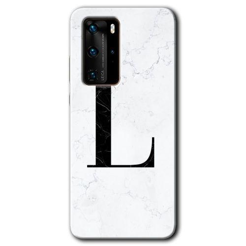 Huawei P40 Pro HD Baskılı Kılıf + 9D Tam Ekran Koruyucu - Beyaz Mermer Desenli L Harfi