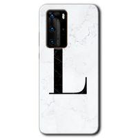 Huawei P40 Pro HD Baskılı Kılıf + 9D Tam Ekran Koruyucu - Beyaz Mermer Desenli L Harfi