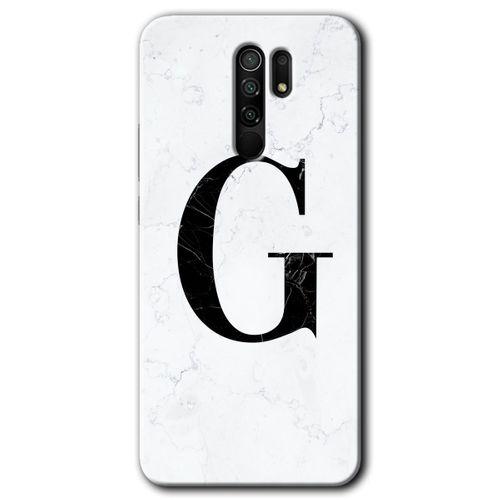 BeRa Aksesuar  Xiaomi Redmi 9 Kılıf Baskılı Kapak - Beyaz Mermer Desenli G Harfi +Tam Kaplayan Mat Seramik