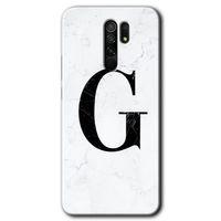 BeRa Aksesuar  Xiaomi Redmi 9 Kılıf Baskılı Kapak - Beyaz Mermer Desenli G Harfi +Tam Kaplayan Mat Seramik