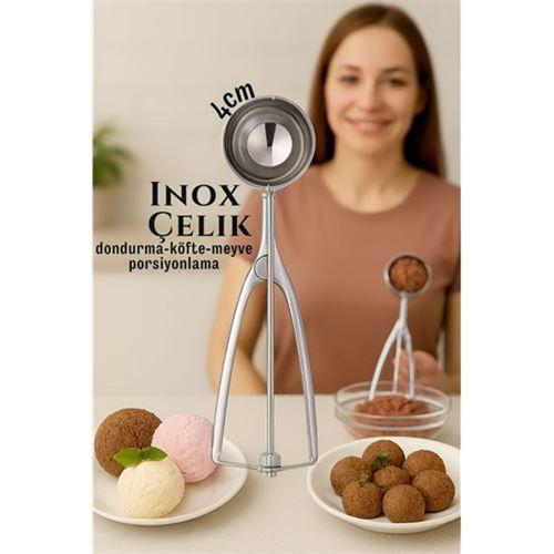 Zhltools Inox 4 cm Dondurma Kaşığı - Karpuz Kurabiye Köfte Helva Porsiyonlama