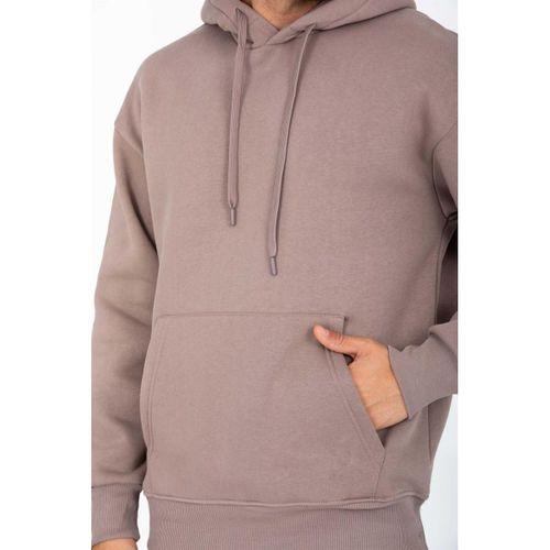 Şardonlu Kanguru Cepli Sweatshirt - 3 İplik Şardonlu Lastik Paça Erkek Eşofman Altı- Eşofman Takımı - Vizon