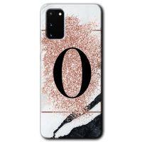 Potkal Hediye Fabrikası Samsung Galaxy S20 Kılıf HD Desen Baskılı Arka Kapak - Pembe Mermer Desenli O Harfi