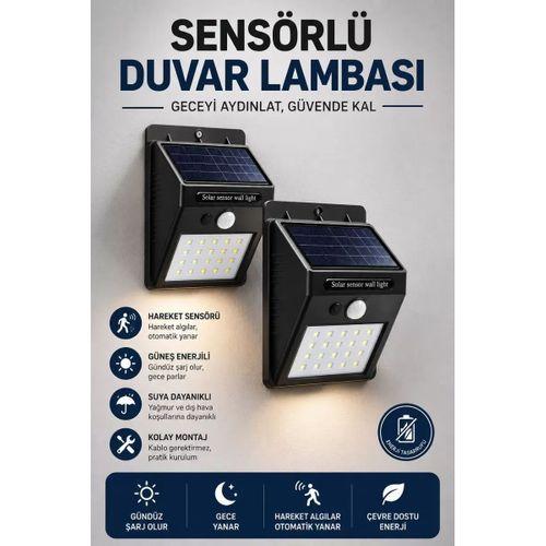 Solar Sensörlü Duvar Lambası Bahçe Lamba 20 Led Işık