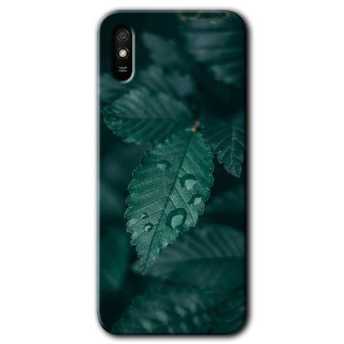 MRCİLETİSİM Xiaomi Redmi 9A Kılıf Baskılı Kapak - Yağmurlu Yaprak + 5D Tam Kaplayan Cam