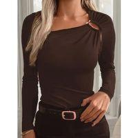 Kadın Uzun Kollu Yakadan Halka Detaylı Viskon Bluz