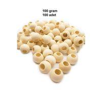 100 Gr (100 Adet) Ahşap Boncuk 15 mm çap x 10 mm Delik Doğal Yuvarlak Ahşap Makrome El İşi Çanta