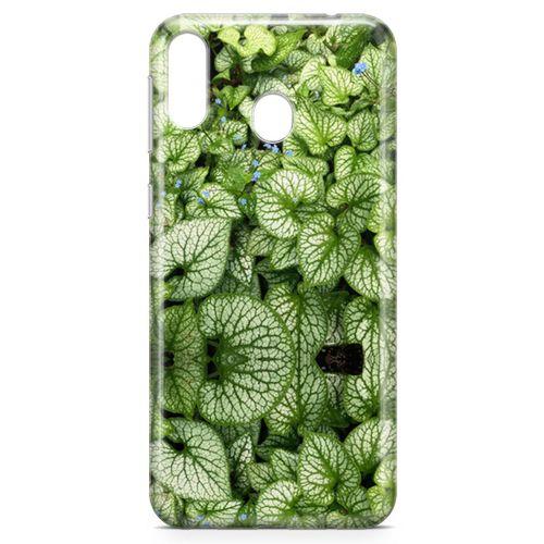 Samsung Galaxy M20 Kılıf Mavi Çiçekli Yapraklar Arka Kapak Koruma Desenli Full Koruyucu