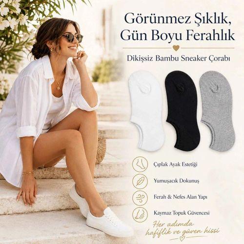Erkek Bambu 6’lı Dikişsiz Babet Çorap Siyah Beyaz Gri Görünmez Sneaker Çorap Nefes Alan Yumuşak