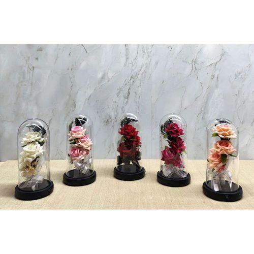 Işıklı Müzikli Cam Fanus İçinde Romantik Gül