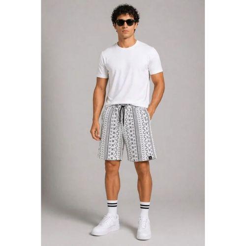 Erkek Etnik Desenli Dokuma Şort Lastikli Bağcıklı Bel Cepli Yazlık Rahat - Gri